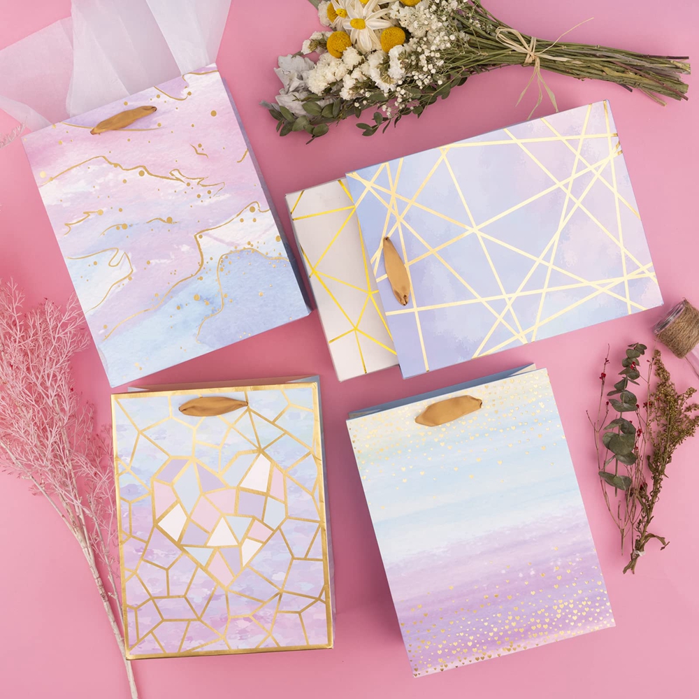 Designer Folding Glossy Shopping Paper Bag With Ribbon Handle and Gravure Printing
