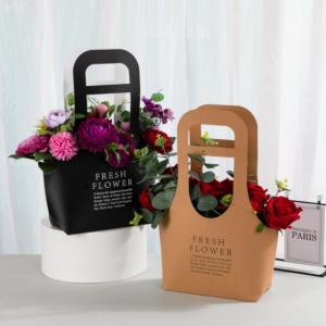 Quality ODM Basket Shape Cardboard Gift Bags 31x10x41CM Kraft Paper Flower Bags wholesale