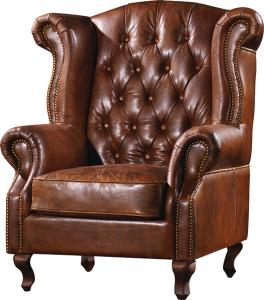 Quality Durable High Back Leather Armchair Vintage Top Grain Brown Living Room Furniture wholesale