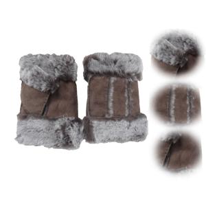 Quality Stock Ladies Lambskin Gloves with Curly Fur Trim Cuff Shealring Sheepskin Fingerless Gloves wholesale