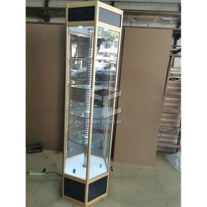 Quality 300*300*2000mm Tower Hexagonal Glass Display Showcase Titanium Alloy OEM wholesale