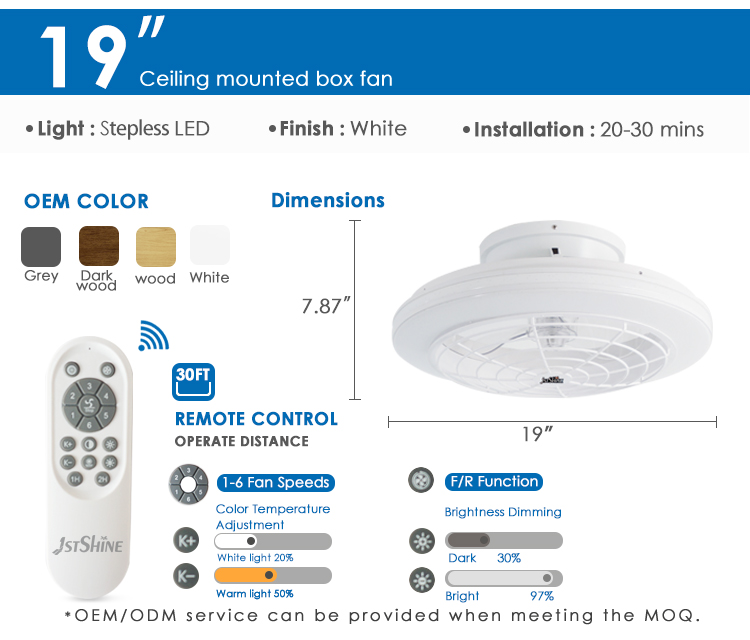 Compact Size DC Motor Ceiling Fan with Remote Control 1stshine and Color Temperature