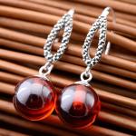 Thai Sterling Silver Marcasite Retro Earrings Synthetic Garnet Bead Drop Earring