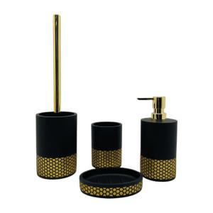 Quality Luxury Polyresin Bathroom Accessories Sand Stone Black Color With Gold Band wholesale