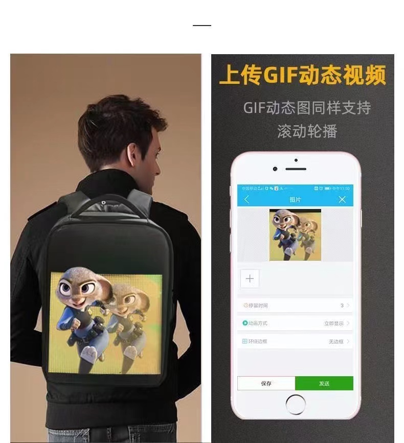 China  image video programmable full color led light digital advertising billboard display bag smart led screen backpack bag