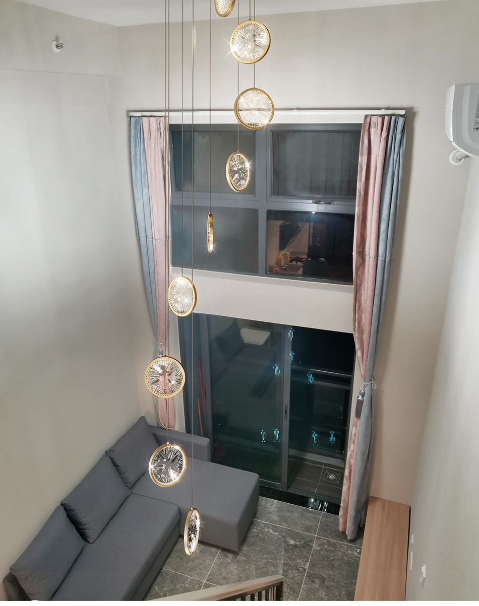 Luxury Crystal Chandelier For Staircase Gold Black Home drop light circle led light lamp(WH-NC-66)
