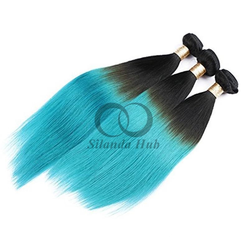 #T1B/Blue Straight Remy Human Hair Bundles Sew In Weave Bundles Brazilian Bundle Deals