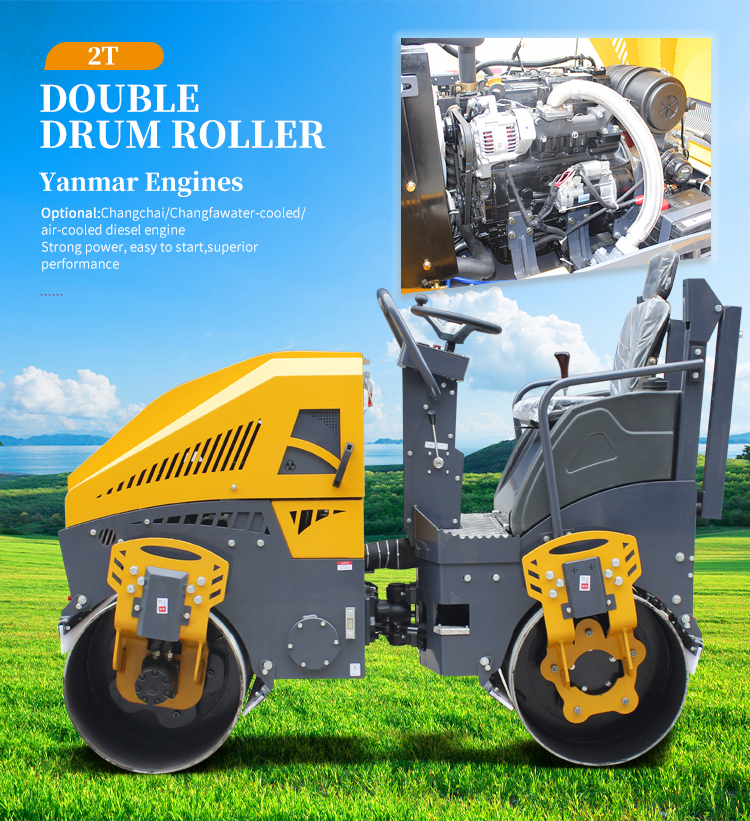 Top-Rated 1t 2t 3t 4t 6t 8t 10t Double Drum Roller Compactor with HYDAC Hydraulic Valve