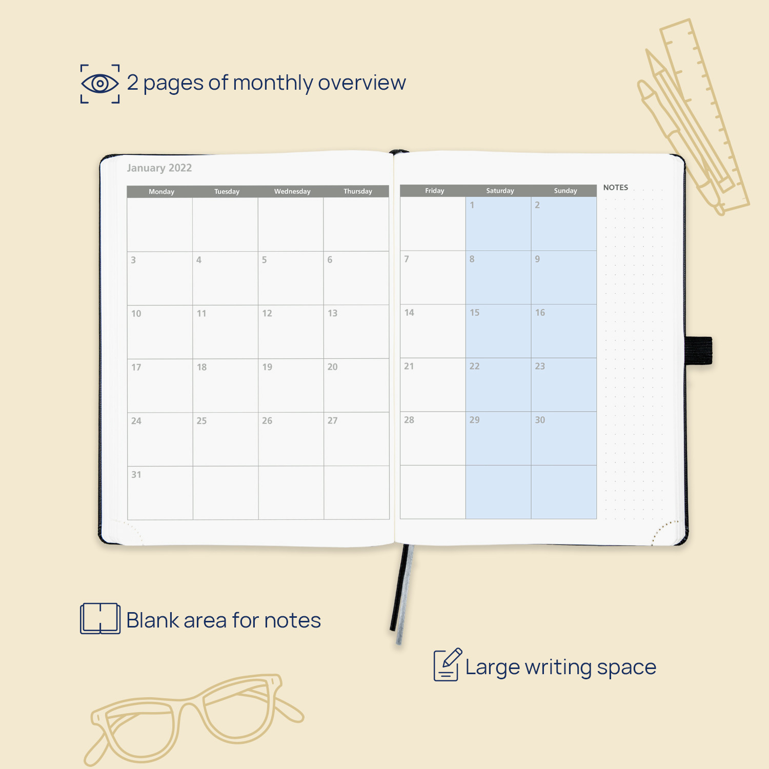 Compact Handy Hardcover Weekly Planner 6.63x8.75 Inch Medium Size