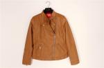 Stockpapa Slim Fit Pu Biker Jacket Ladies Light Brown With Belt