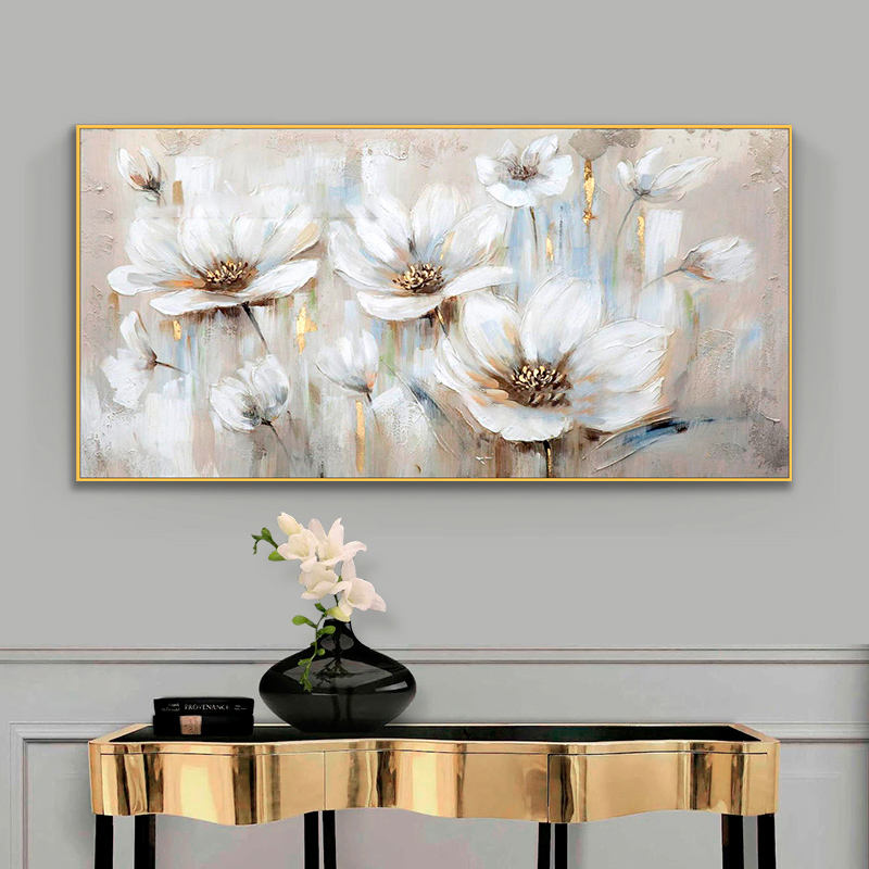 Customized Size Accepted 100% Hand Painted Wall Art Abstract White Flowers Home Decor Modern Abstract Flowers Oil Painting