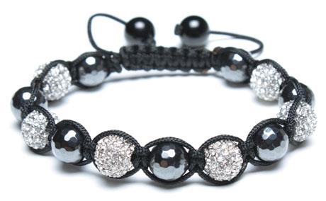 Adjustable Shamballa Bracelet, Magnetic Hematite Faceted Rounds/Crystal