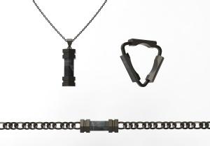 Quality Men's Triangle Ring And Pendants Set Chain Carbon Fiber Jewelry With Mould Making Service wholesale