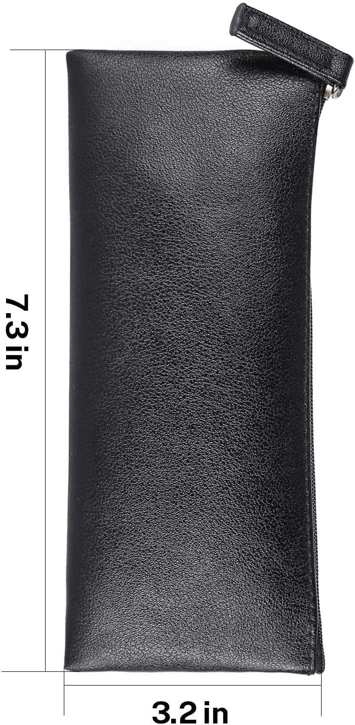 MROCO Pencil Case Pencil Pouch Black Pencil Bag PU Leather Pen Case Small Zipper Pouch for Pencils, Pens, Markers, Makeu