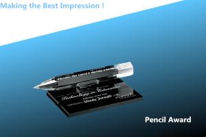 Quality crystal pencil award/souvenir award/acrylic award/acrylic trophy/crystal paperweight wholesale