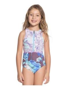 Quality Little Girls Zipped Purple Print One-piece Swimsuit - Santa Catalinita wholesale