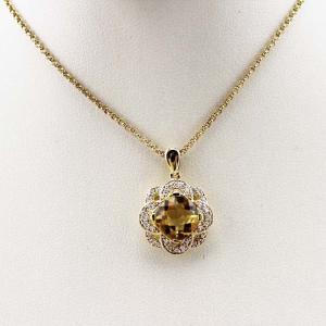 Quality 18k Yellow Gold Plated 925 Silver 8mm Round Champagne Citrine CZ Flower Style Pendant Necklace (P09) wholesale