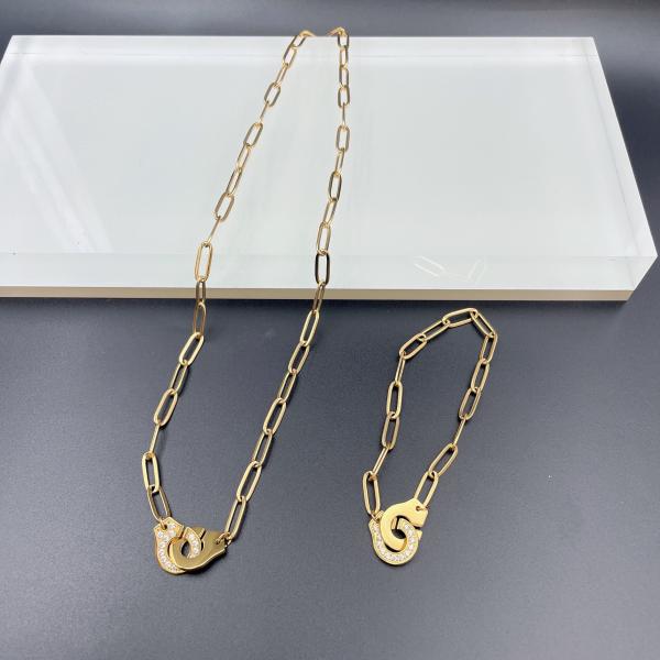 Newest Gold Color Stainless Steel Earring ,Necklace , Bracelet Sets With Cnc Cz
