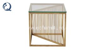 Quality 12mm Glass Stainless Steel Side Tables 49x49x51cm Golden Frame wholesale