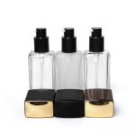 Square Shaped 30ml Empty Liquid Foundation Glass Bottle With Gold Top Pump