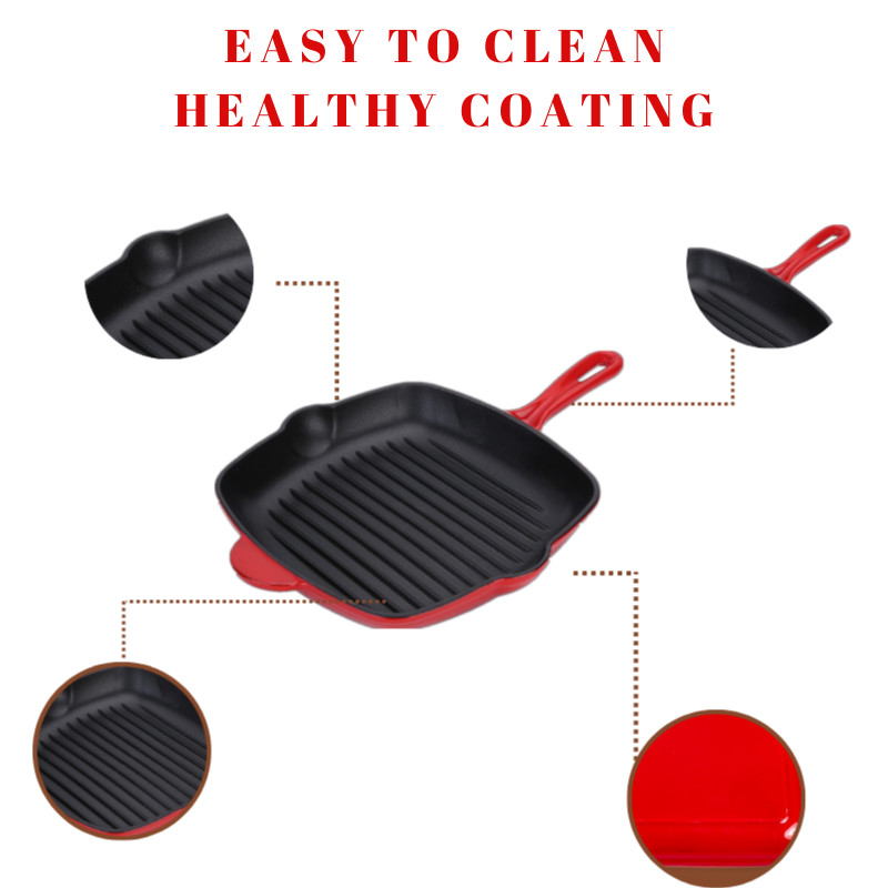 Non Stick Pre Season Cast Iron Square Grill Pan 10 Inch Easy Clean