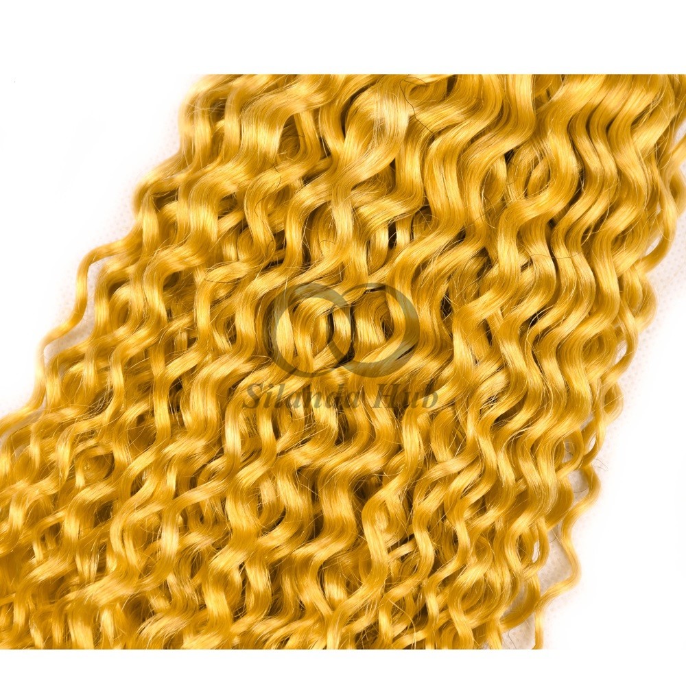 Yellow Kinky Curly Remy Human Hair Bundles Sew In Weave Bundles Brazilian Bundle Deals