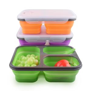 Quality 3 Compartment Lunch Containers 350mL 650mL Silicone Foldable Lunch Box wholesale