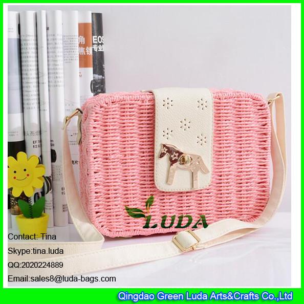 LDTT-014 light pink straw bags for girls, fashion rattan handbags with metalic