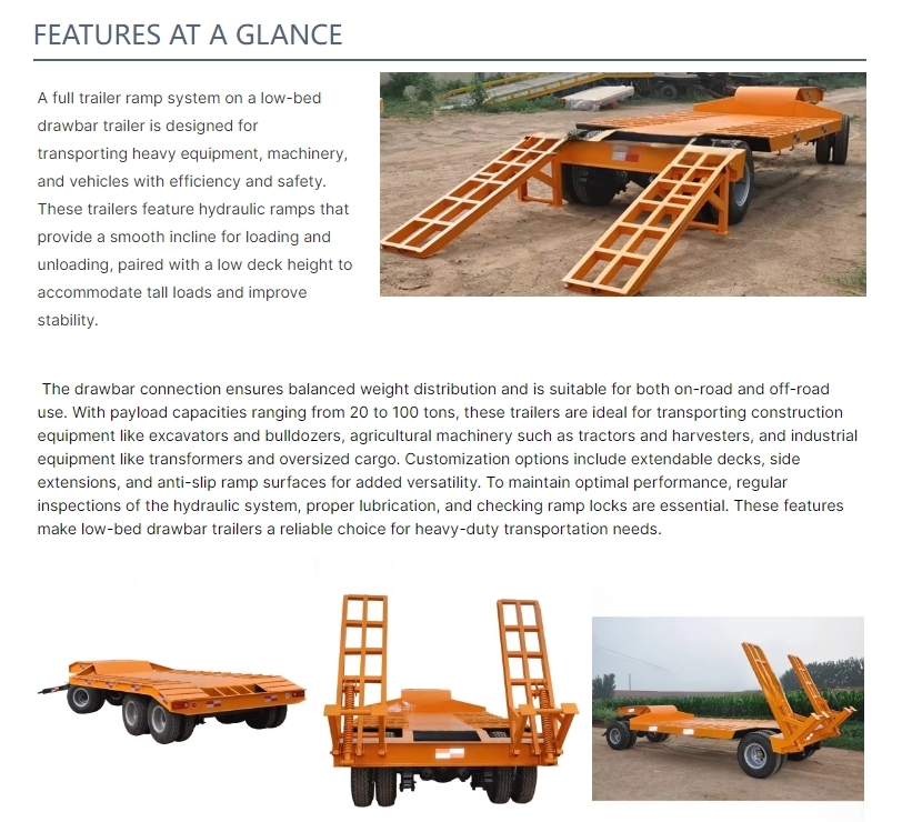 Hydraulic Ramp System Low Bed Draw Bar Full Trailer for Sale