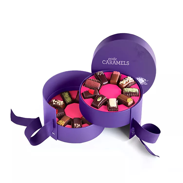 Cylinder Round Food Cardboard Boxes Luxury Packaging Lamination For Chocolate