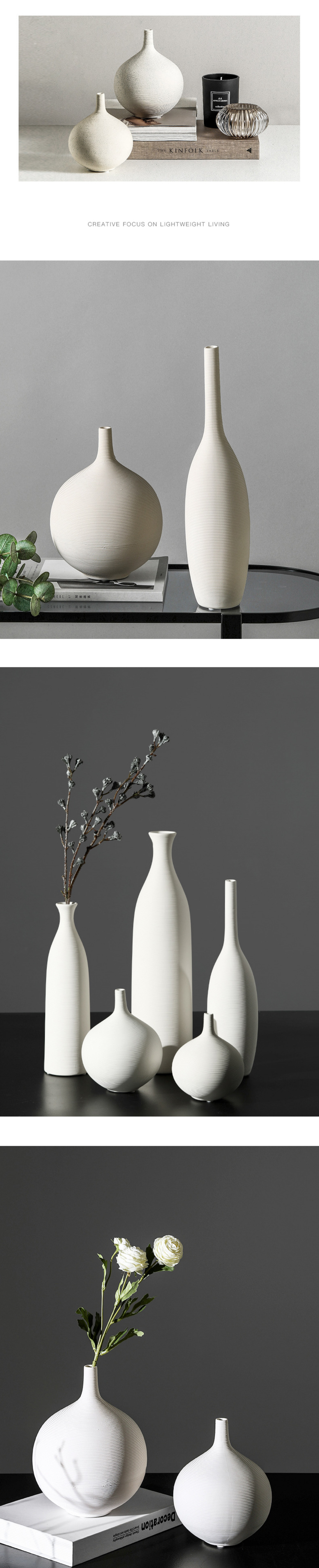 Classy White Ceramic Tabletop Vase for Home Decor Ornaments Living Room Dining Table