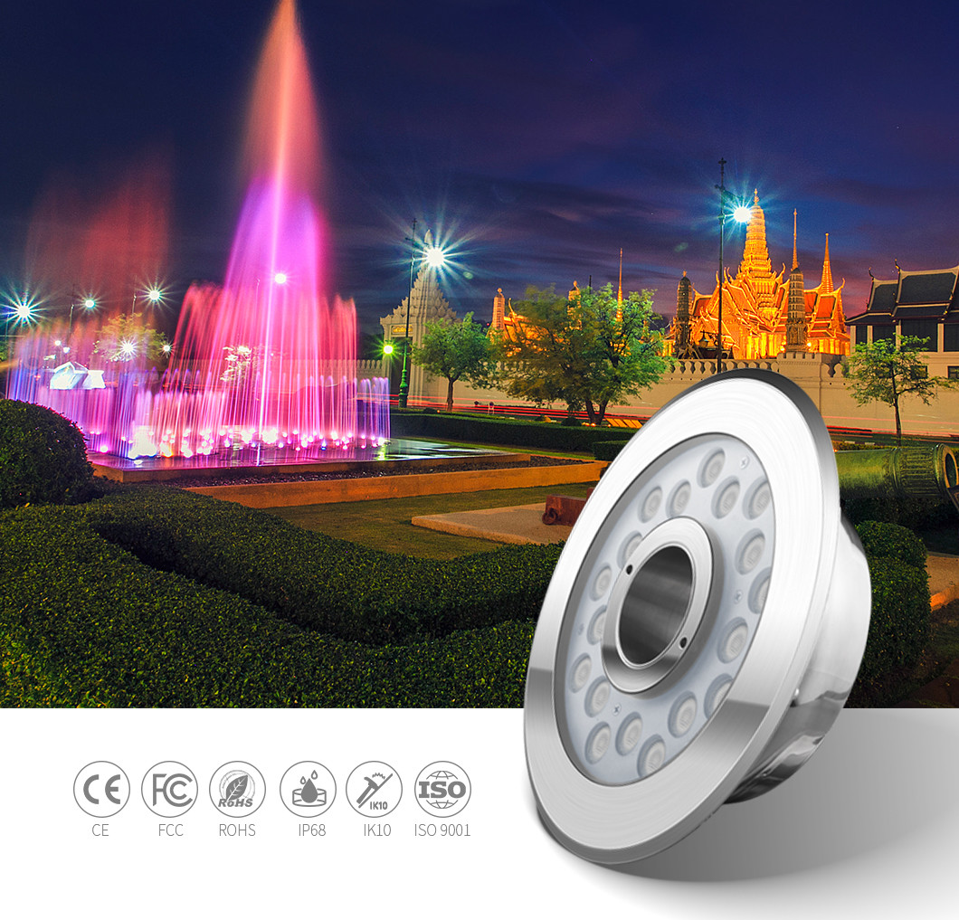 IP68 LED Fountain Light DMX Control RGB 27W Waterproof With Nozzle