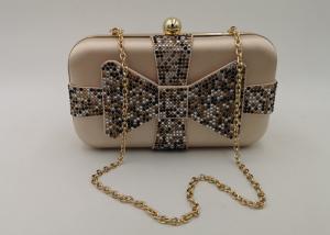 Quality Crystal Bow Satin Box Clutch Bag , Hardcase Metal Patent Clutch Bag wholesale
