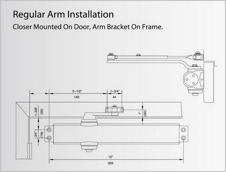 Overhead Size Adjusting Door Closer Steel Arm American Style ANSI Grade 1