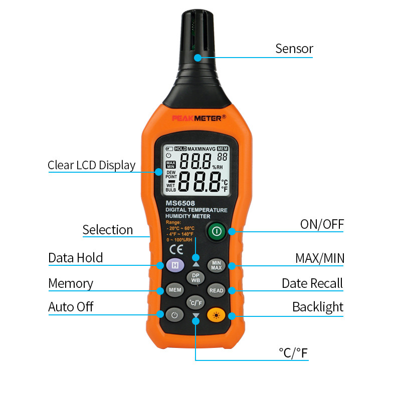 Lcd Digital Thermometer Humidity Meter 184mm × 60mm × 29mm High Precision