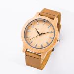 Charm Bamboo Wood Mens Watches Brown Leather Strap Japan Movement Quartz