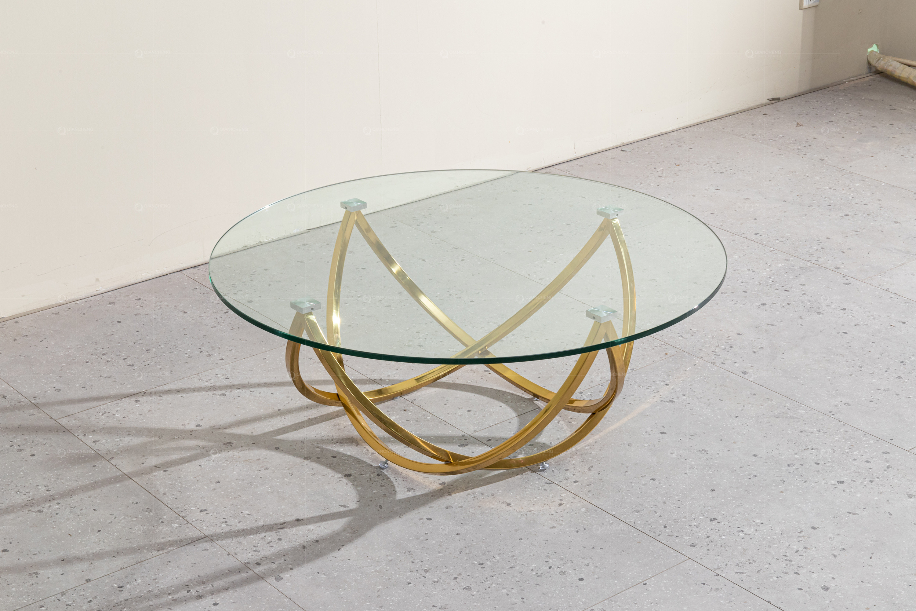 12mm tempere glass SS Coffee table with mirror gold stainless steel leg for living room furniture