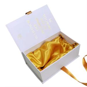 Quality Custom Logo Soft White Paper Boxes Cosmetic Perfume Packaging Gift Box with Satin wholesale