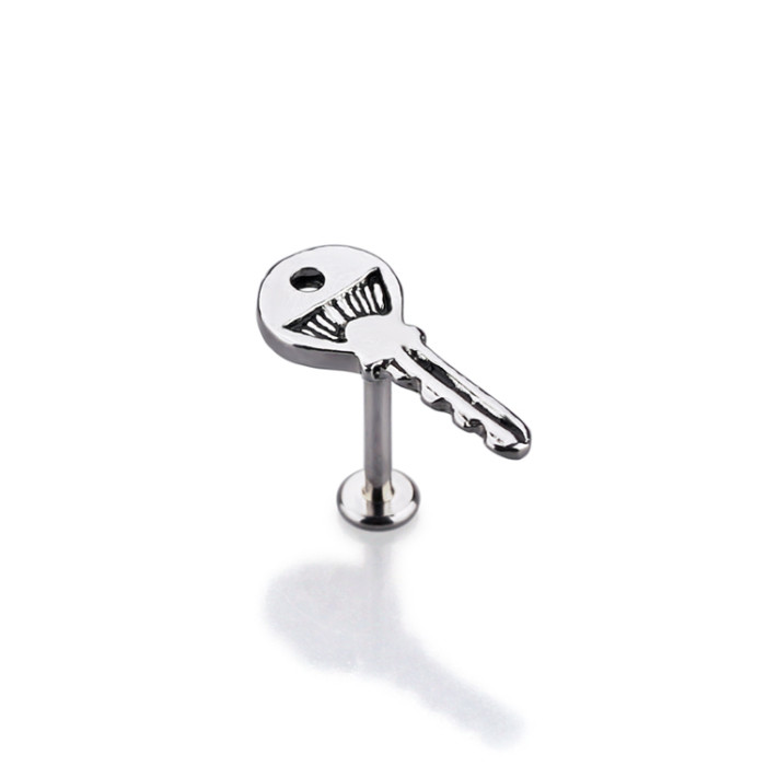 Factory Price 14 Gauge 10mm Steel Winding Key Top piercing labret