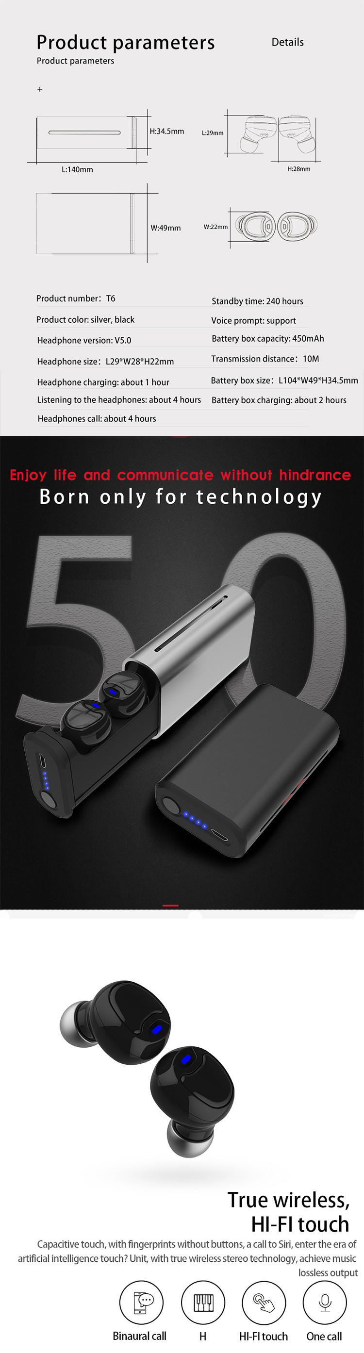 Mini Size New Wireless Earbuds Customized Package In Ear Type