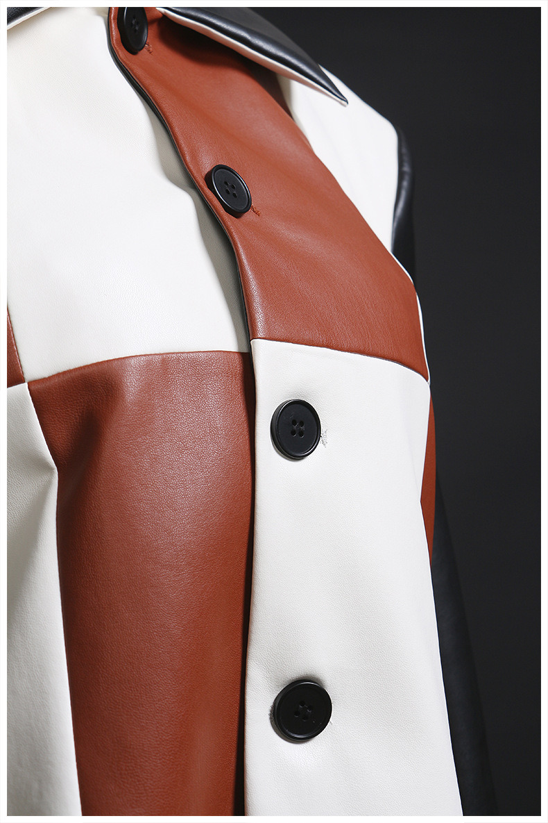 High Fashion Breathable Stitching Color Long Sleeve Button Cropped PU Baseball Leather Jackets