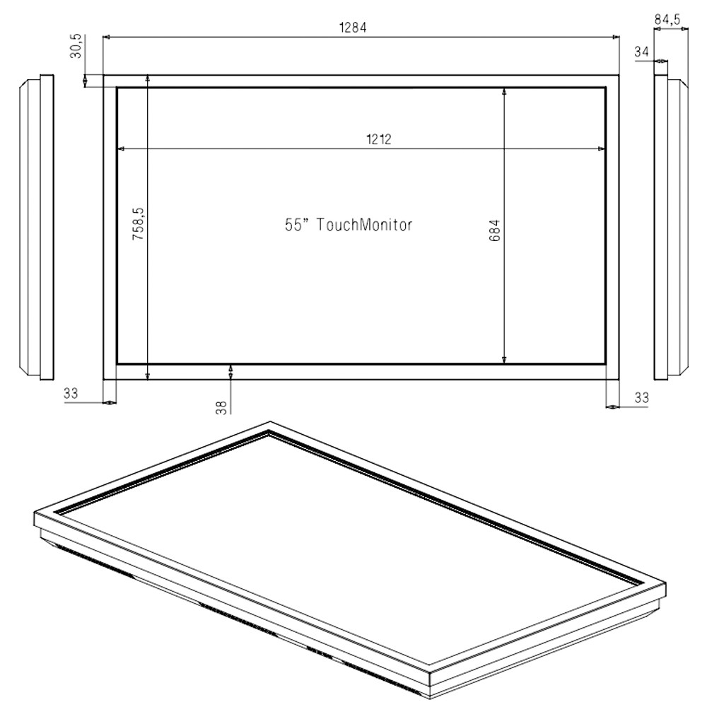 Vandalproof 55inch HD LCD Display Monitor , IR Frame Touch Screen For Education