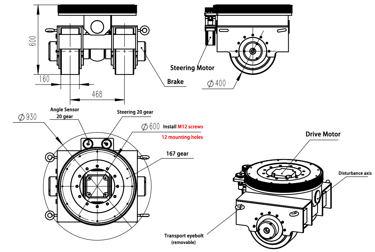 Servo Motor AGV Steering Drive Wheel Double Support 10T High Load Capacity