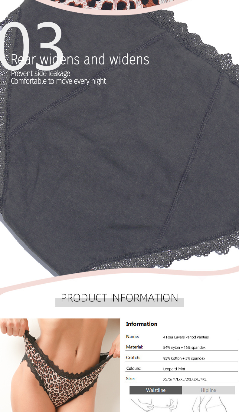 Cotton Leak Proof Period Underwear Leopard S-4XL Plus Size Menstrual Panties
