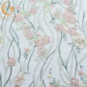 Quality Polyester Hand Cut Applique Lace Fabric Excellent Customized For Wedding Dress wholesale