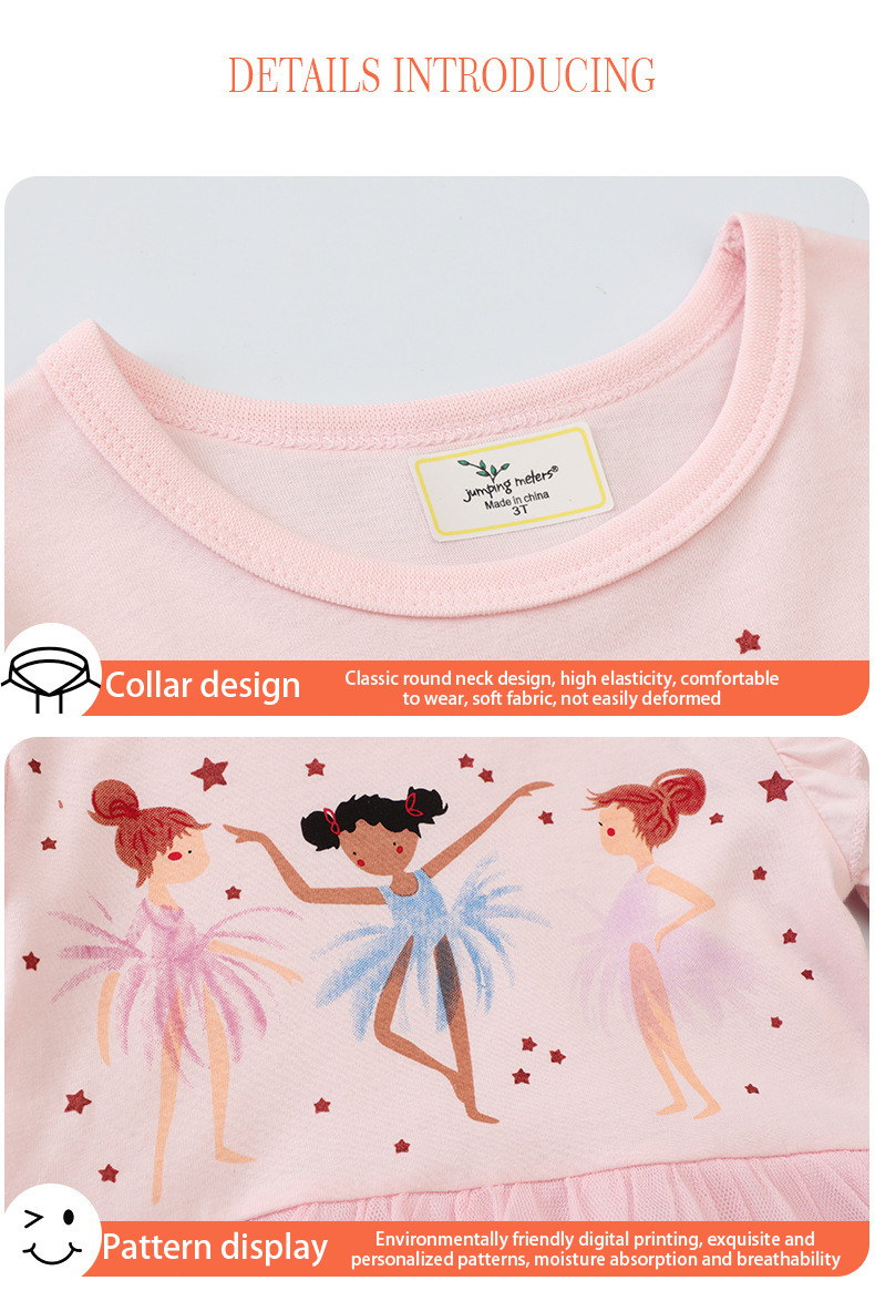 Girls' Pink Dress Summer New Fashion Print Cartoon Design Princess Dress Short Sleeve