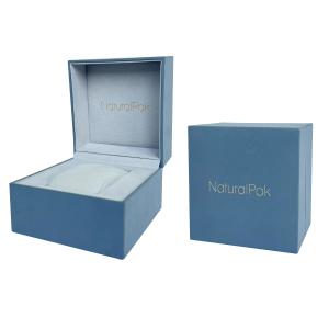 Quality Light Blue Watch Holder Embossed Logo Watch And Bracelet Box wholesale