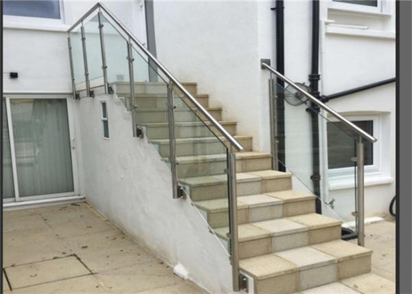 Side Mount Glass Balustrade Stainless Steel Handrails , Steel And Glass Stair