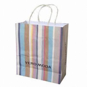 Quality Printed White Kraft Shopping Bags with Twisted Handles wholesale