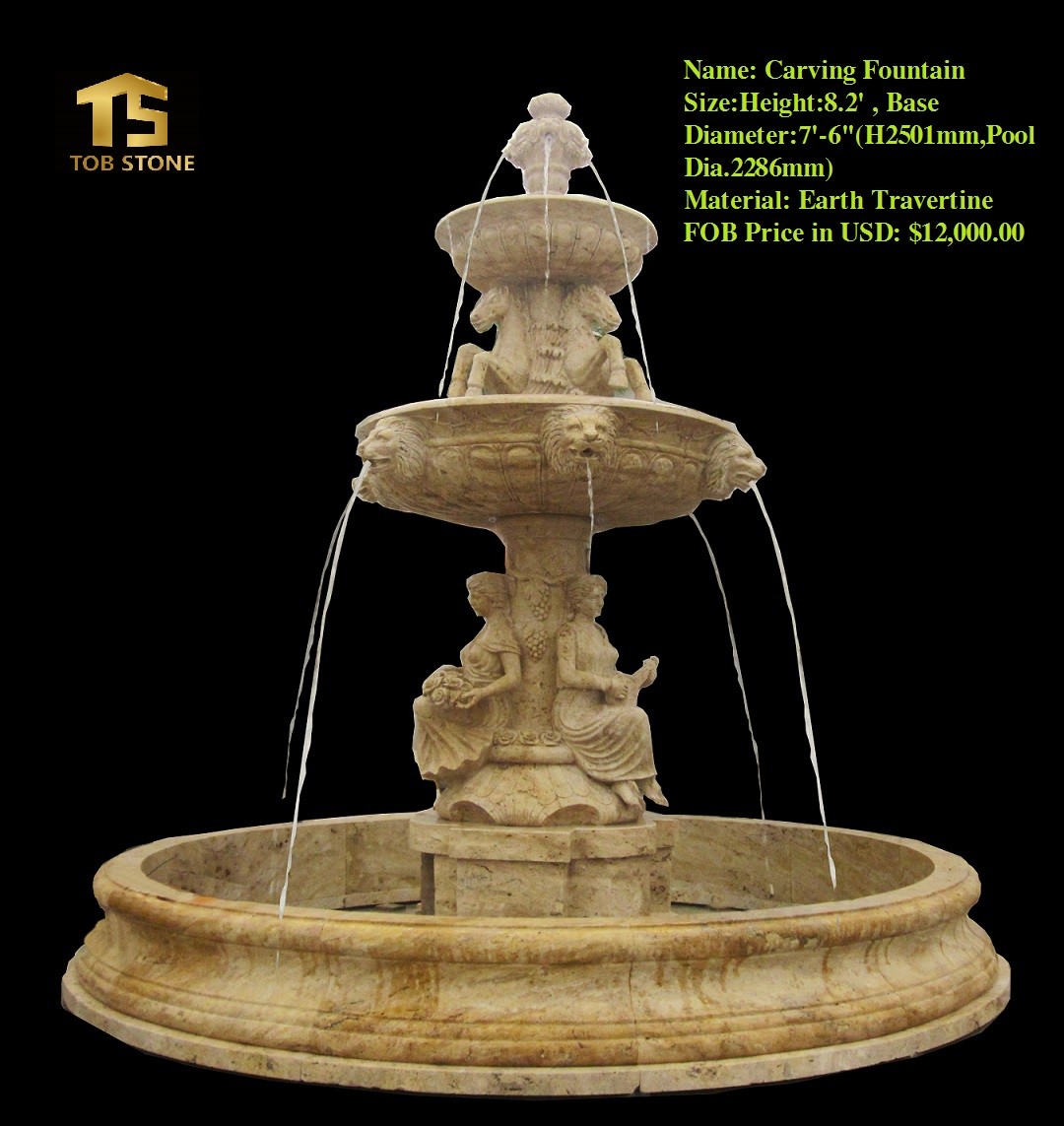 Large Marble Column Stone Water Fountain Outdoor Decoration